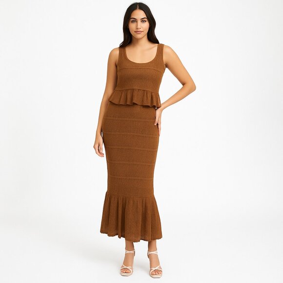 House of Harlow 1960 Dresses & Skirts - House of Harlow 1960 2 Piece Knit Crochet Brown Set Crop Top and Skirt Medium
